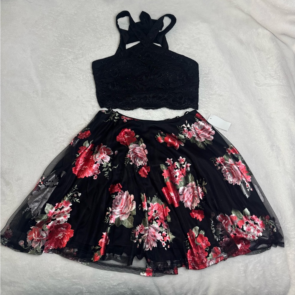 City Studio Black and Red Floral Mini Dress